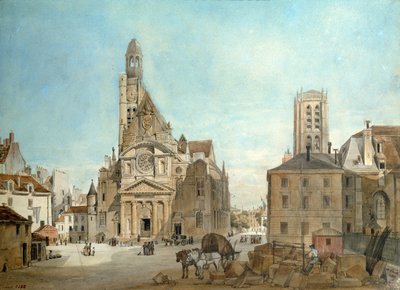 A párizsi St. Etienne du Mont templom homlokzata, 1837 (wc papíron) alkotó: Pierre Achille Poirot